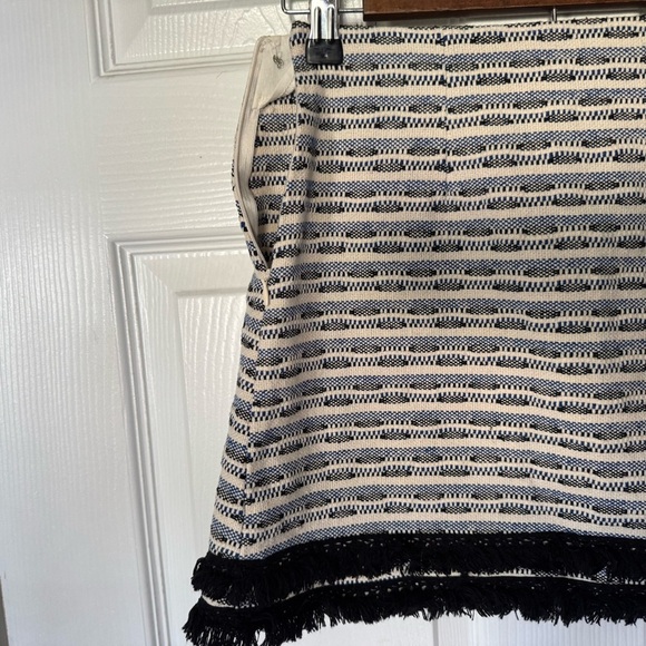Lush Blue Cream Striped Fringe Hem Mini Skirt Size Small Boho Cotton Blend - Picture 7 of 7
